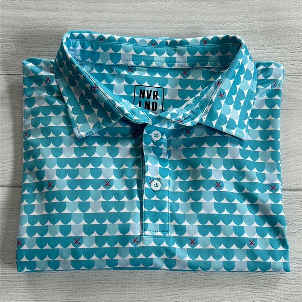 NVRLND Men's Golf‎ Polo Blue Teal Print Size XL